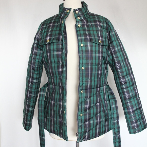 J Crew Plaid Jacket NEW Women Puffer Coat Small Tartan green blue - Picture 8 of 9
